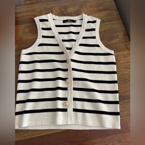Striped Sleeveless Cardigan with Gold Buttons